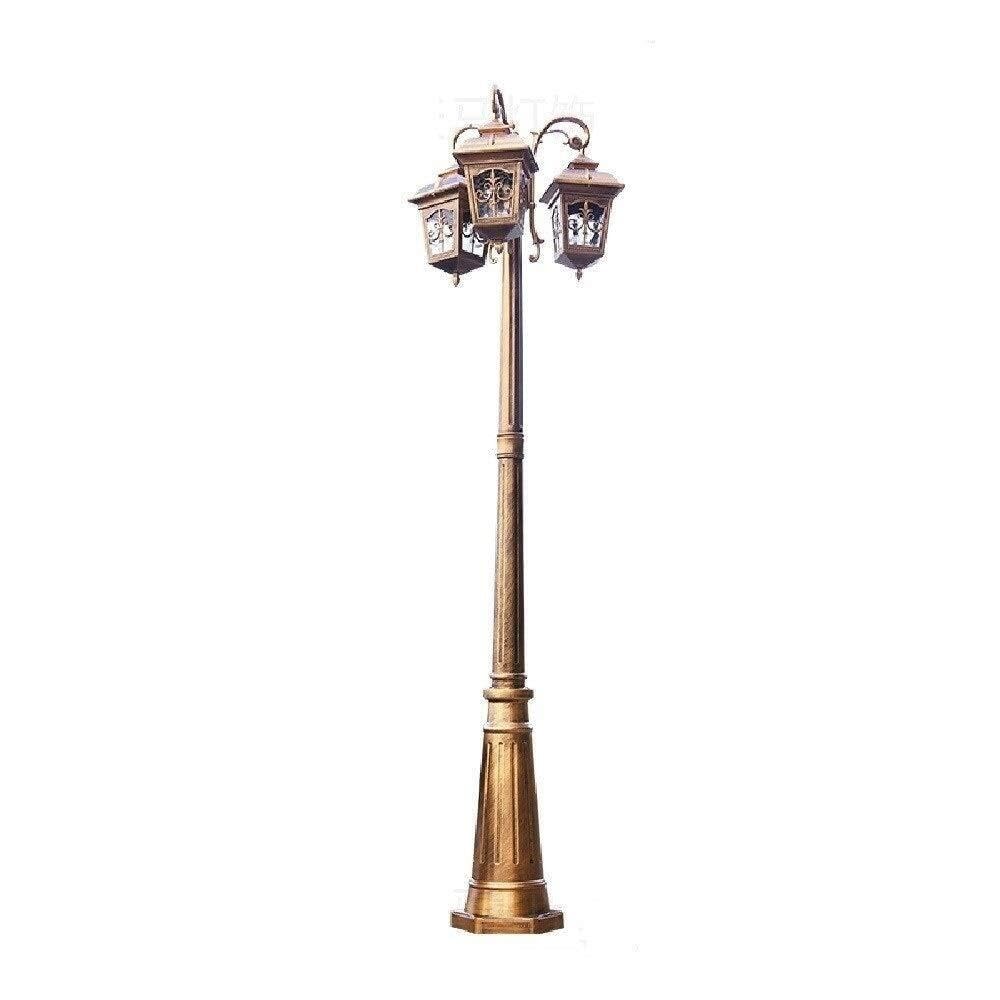 QUSYZD 3-Light Vintage Metal Street Light, High Pole Lantern with Glass Shade, E27 Outdoor Pillar Post Lamp, Ip55 Waterproof Courtyard Path Light, Bronze Finish, 290Cm,200cm