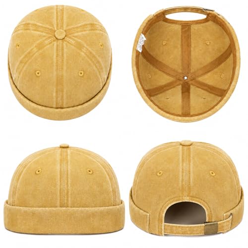 Image of Classic Vintage Style Solid Color Sailor brimless Skull hat Casual Washed Cotton Rolled Cuff Harbour Hat