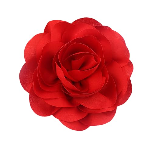 Image of Chunky Flower Brooches Pins for Women,Trendy Charming Chiffon Red Rose Corsage, Aesthetic Accessories for Wedding Ceremony