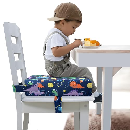 Image of Toddler Booster Seat for Dining Table, Portable Booster Seat for Kitchen Chair, 4 Inch High-Density Foam Cushion with Adjustable Safety Straps and Non-Slip Bottom, Perfect for Kids Travel and Daily