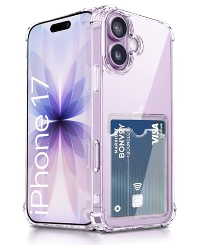 Image of WOW IMAGINE Transparent Back Cover Case for iPhone 17 | Flexible Built-in Slim Card Pockets Wallet | 360 Camera Protection TPU | Soft Silicone Mobile Cover - Transparent
