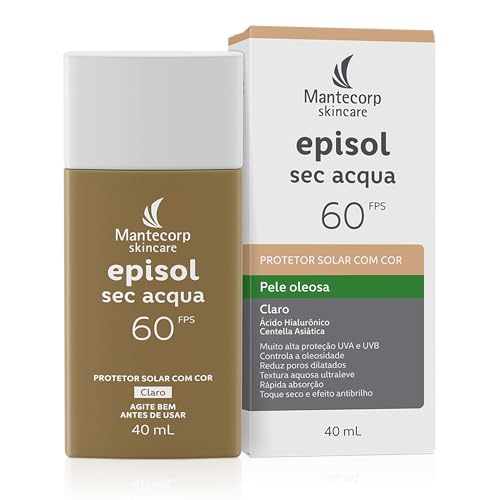 Mantecorp - Protetor Solar Episol Sec Acqua FPS 60 Claro - Base Aquosa Ultraleve com Cor - Proteção e Controle da Oleosidade - 40ml