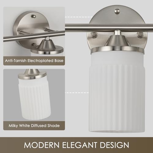 Image of Jonsi Nickel Bathroom Light Fixtures 5-Light Vanity Lights Modern Wall Sconce with Milk White Shade Brushed Nickel Bathroom Light Fixture Over Mirror for Bedroom Hallway Kitchen