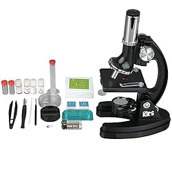 AmScope 120X-1200X 52-pcs Kids Beginner Microscope STEM Kit with Metal Body Microscope, Plastic Slides, LED Light and…