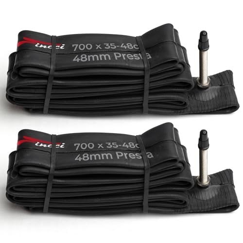 Fincci Gravel Cámara Bicicleta Carretera 700c x 35c x 38c x 42c x 48c - Pack de Cámaras 28-29' pulgados con de Aire Presta Válvula 48 mm para Bicicletas Eléctricas, Estáticas y Plegable - Pack de 2