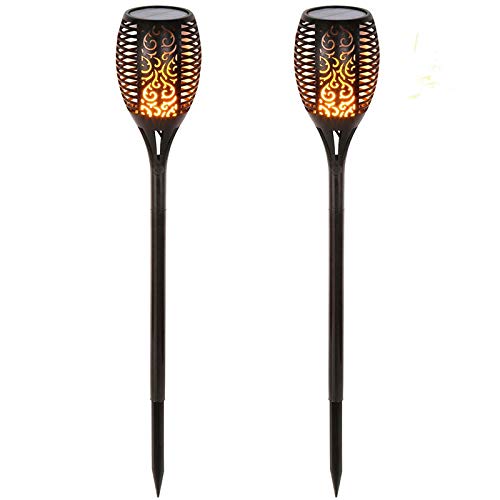 Lampe torche Solaire de Jardin Lampe Solaire Lumineuse Lumière de flamme Solaire Paysage IP65 Étanche Eclairage Exterieur Decoration Pour 2 Pack