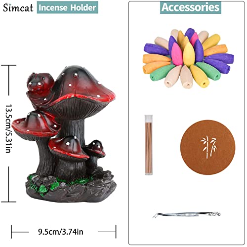 Simcat Backflow Incense Burner Holder Mushroom Handicraft Decor Resin Reverse Flow Incense Burner Censer Cone Incense Waterfall Burner + 20 Backflow Incense Cones 30 Incense Sticks 1 Tweezer 1 Mat #TOP4