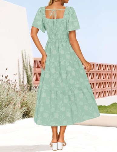 Image of ZESICA Wedding Guest Dresses for Women Summer 2026 Boho Floral Midi Dress Flowy Beach Vacation Graduation Long Dresses