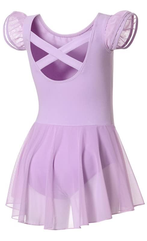 Image of DIPUG Ballet Leotards for Girls Ballet Leotard with Skirt Toddler Dance Leotards Flutter Sleeve and Criss-Cross Back