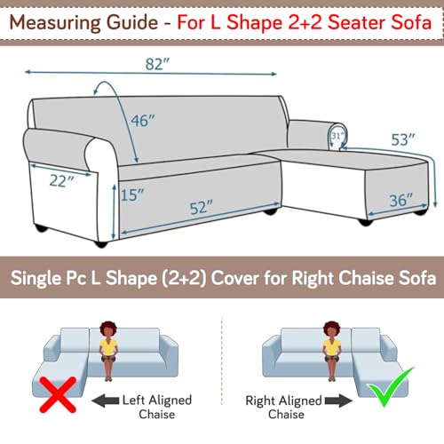 Image of HOKIPO 'Elira Series' Water-Repellent Printed Quilted One-Piece L Shape 4 Seater (2+2) Sofa Cover Mat with Right Chaise | Anti-Slip Backing & SecureFit Belt, Natural Beige Abstract Art (AR-6228-C4)