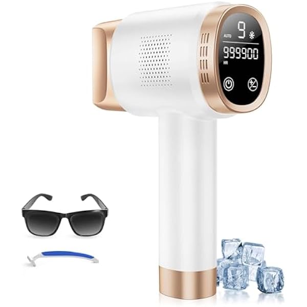 Urządzenie do depilacji IPL (21 J) z systemem chłodzenia 8°C, 9 poziomami intensywności i czerwonym światłem 600 nm, dotykowy ekran LCD – laserowa depilacja twarzy, ramion, okolic bikini i ciała, dla