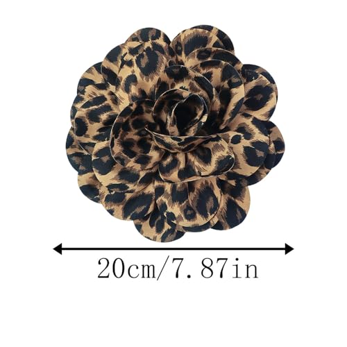 Image of Dainty Fabric Leopard Rose Flower Large Brooch Lapel Pins Handmade Big Flower Brooches Pin Classic for Women Wedding Party Dance Banquet Dress Suit Clothes Accessories Jewelry Gifts 190mm