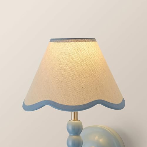 Image of ValueLights | Mini Linen Blue Scallop Trim Lamp Shade 19cm x 13cm | Shades, Home Décor & Improvement Essential