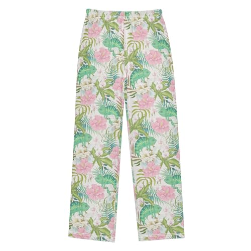 Chameleon Peony Flowers Boys Long Pants Soft Trousers Elastic Waist Kids Lounge Bottoms with Pockets S-XL