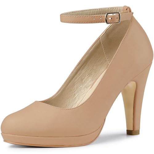 Allegra K Women's Round Toe Stiletto Heels Ankle Strap Nude Pumps - 6 M US