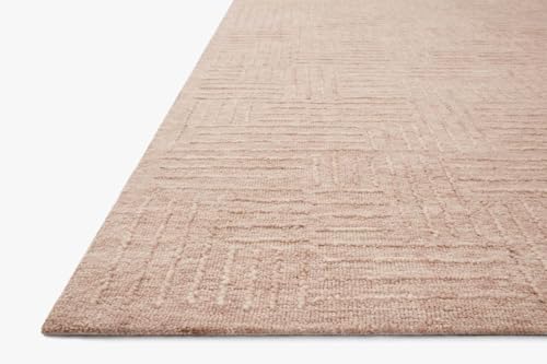 Image of Modern Pattern Wool Carpet with Loop Texture Yarn Anti Shedding Carpet Size 6x9 Feet B5 Pink Color