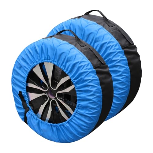 2 Fundas para Rueda De Repuesto De Coche, Universal Protector De Rueda Oxford Impermeable y a Prueba De Polvo con Bolsa De Almacenamiento con Pegatinas Reforzadas, Tamaño Ajustable (Azul)