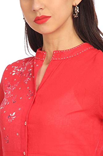 Image of BIBA Womens Mandarin Collar Printed Kurta