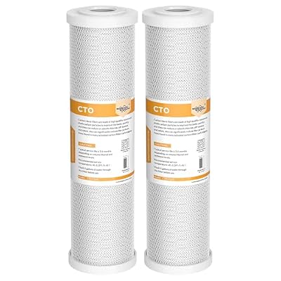 Membrane Solutions 5 Micron 2.5" x 10" CTO Carbon Block Water Filter Cartridge Replacement for Whole House Filtration Systems, Compatible with WFPFC8002, WFPFC9001, FXWTC, WHKF-WHWC, 2-Pack
