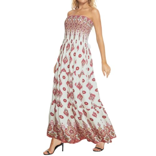 Image of Women's Summer Strapless Tube Top Maxi Dresses Off Shoulder Boho Beach Long Dress