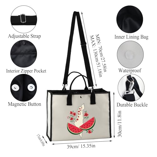Image of JXGZSO Watermelon Palestine Tote Bag - Free Palestine Flag Shopping Bag Support Gift
