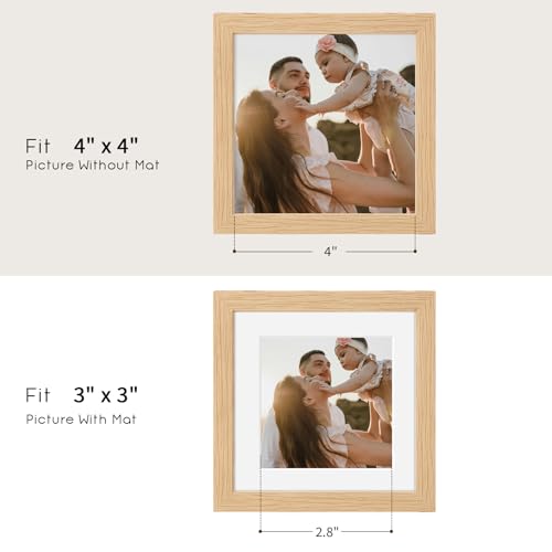 4x4 Oak Wood Picture Frame - 4"x4" Photo Frame, 4x4 Picture Frame Wood, Natural Solid Wooden Picture Frames for Wall Art Photo and Prints(1 Pack, Beige)