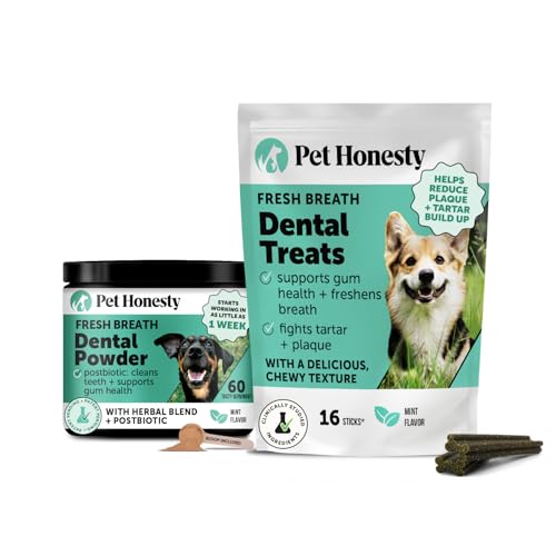 Image of Pet Honesty Dog Dental Care Virtual Bundle - Mint Dental Powder 60 Servings + Fresh Sticks Oral Hygiene Chews 16 ct