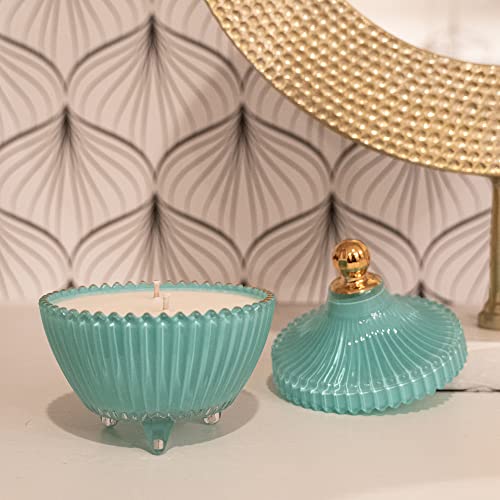 Briganti Venetian Candle Collection, Scented Candles In Turquoise Glass Jar (25 Scent, 9 Color Assortment) Made With Natural Soy Wax, Premium Fragrance Oils, Cotton Wicks - Dozen Roses #TOP2