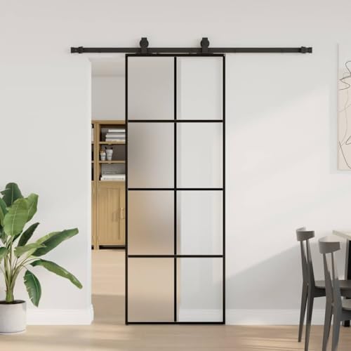Emmtore Puerta corredera con juego herrajes negro 76x205 cm ESG vidrio, puerta corredera cocina