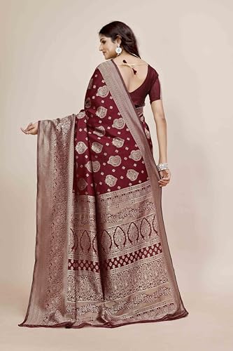 Image of Shasmi Women's Banarasi Saree Pure Kanjivaram Silk Saree Soft new ladies 2025 Design Wear Pattu Sarees Party Sari collections With Blouse Piece for Wedding sadi (PARI-218)