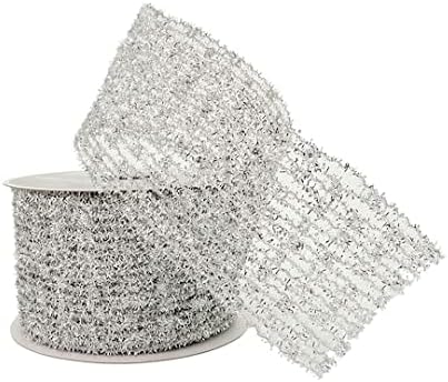 Celebrate IT- Ribbon Bow-tique- Pine Garland Expandable Ribbon (Silver) 2.5 in x 25ft