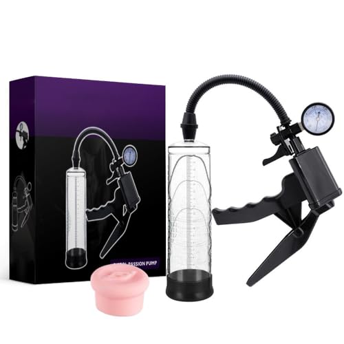 Manuelle Penispumpe mit Vakuum‑Trainer Taschen Masturbator Stufenlos regulierbare Luftpumpe, Skala Silikon Manschette für mehr Länge Intensität