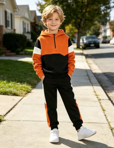 Image of Boys Clothes Long Sleeve Color-blocked Hoodie Top and Pants 2PCS Winter Sweatsuits Fall Boys Outfits 2-8 Years