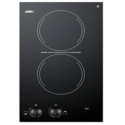Summit Appliance Cr2220 2-Burner Cooktop, Black Ceramic Glass, 230V, 2 Heating Elements, Push-To-Turn Knobs, Residual Heat Indicator Light #TOP2
