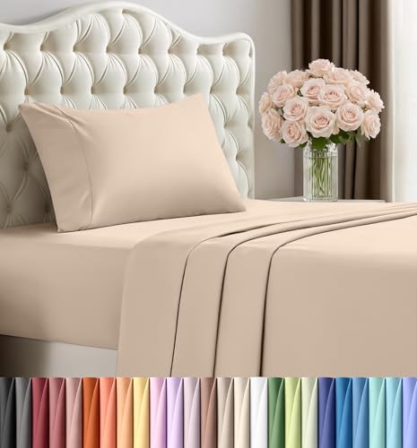 Image of Utopia Bedding Twin Sheet Set - 3 Piece Bed Sheets for Twin Size Bed, Soft and Breathable Microfiber, Includes 1 Fitted Sheet, 1 Flat Sheet and 1 Pillowcase (Beige)