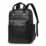 CTTOVIS Leather Laptop Backpack for Women 15.6 Inch Work Travel Backpack Fashion College Business Computer Bag (Black)