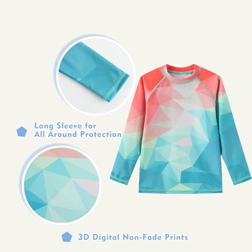 Image of Girls Long Sleeve Swim Shirt Rash Guard Swimsuits for Girls UPF 50+ Sun Protection Bathing Suit Hawaiian Swimwear Aqua Fantasy Size 6 /6x