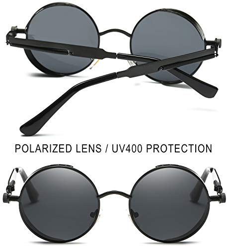 Joopin Retro Polarised Steampunk Sunglasses Round Metal Frame Circle Vintage Sunglasses for Men and Women(Retro Black) steampunk buy now online