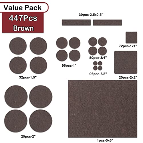 Felt Furniture Pads -447 Pcs Furniture Pads Hardwoods Floors Self Adhesive, Cuttable Felt Chair Pads , Anti Scratch Floor Protectors For Furniture Feet Chair Legs, Furniture Felt Pads , Brown #TOP1