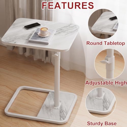 GOYLSER Large C Shaped Tv Trays Living Room End Table End Stand, White Marble Minimalist Wooden C Table for Sofa, Height Adjustable Tv Tray Tables Side Table for Dinner Eating by GOYLSER - Used condition - Image 6