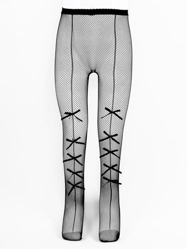 TiaoBug Kids Girls Solid Color Stretchy Lolita Bowknot Thin Mesh Tights Fishnet Pantyhose Footed Leggings3