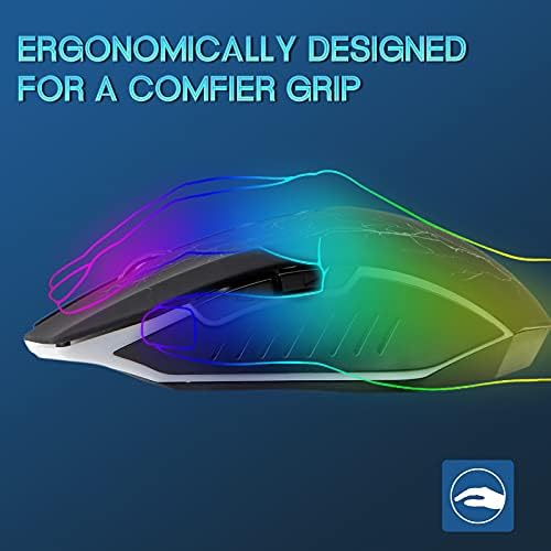 VEGCOO Wireless Gaming Mouse, C8 Silent Click Wireless Rechargeable Mouse with Colorful LED Lights and 2400/1600/1000 DPI for Laptop and Computer (C11 Black)