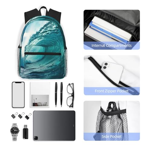 Sac à dos léger Ocean Green Wave unisexe pour voyage et ordinateur portable - 6