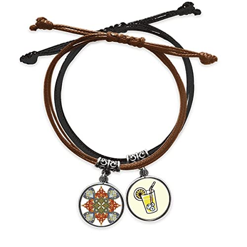 Bracelet fleur feuille cuir avec schéma parallèle répète et détails jaune citron