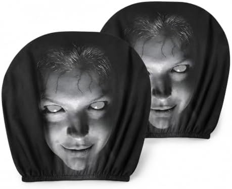 2 Stück Lustige Auto Kopfstützenbezüge, Horror Ghost Face Halloween Deko | Doppelseitig Bedruckt, Elastische Atmungsaktiv, Halloween Auto-Innendeko, Scare Seats, SUV LKW PKW, Gruse