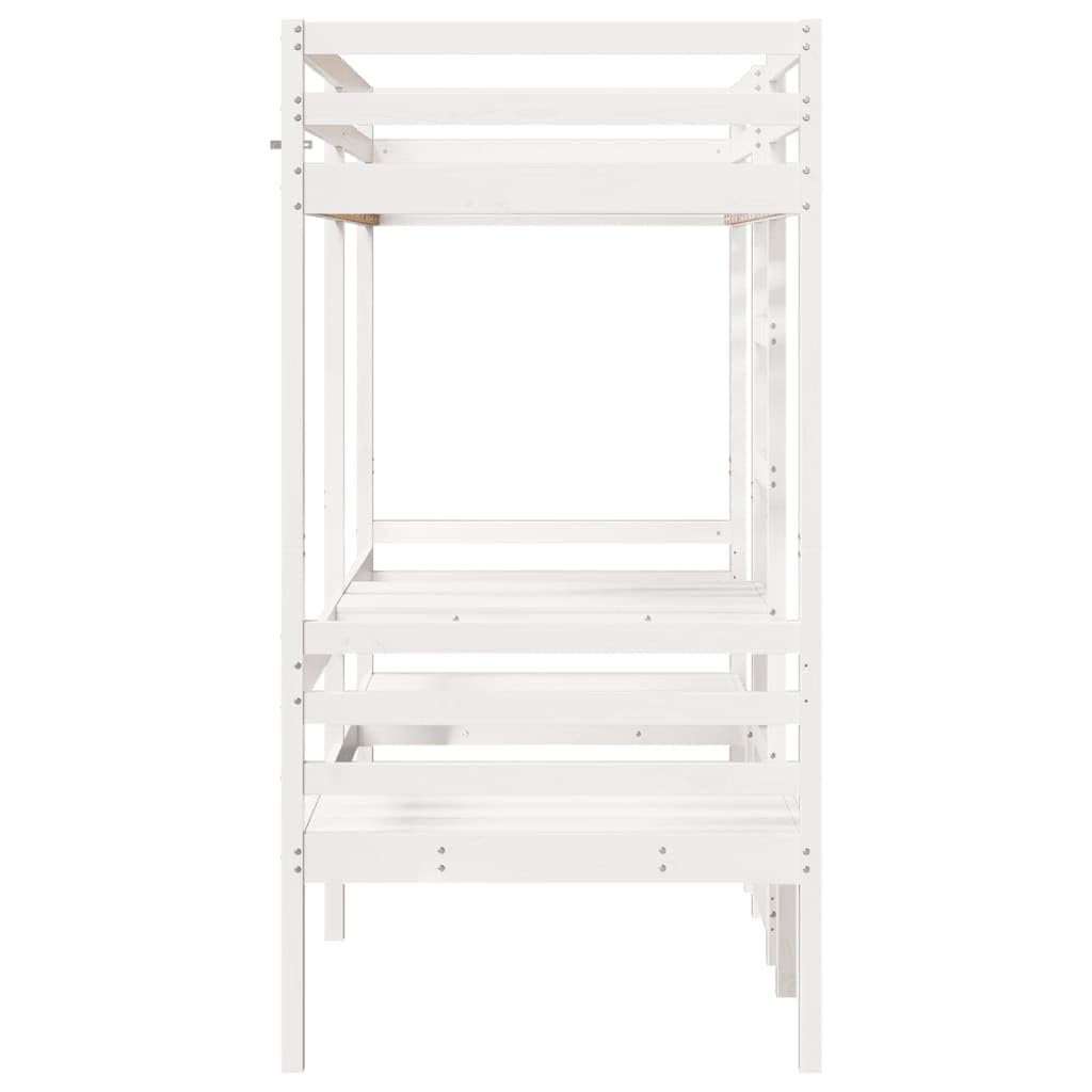 lite drewno sosnowe łóżko z biurkiem i krzesłami biały 90x190 cm