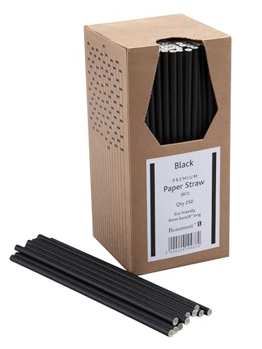 Beaumont 6mm Bore Paper Straw Black (250 Pack) - Compostable Drinking Straw Ideal for Smoothies Milkshake Cocktails