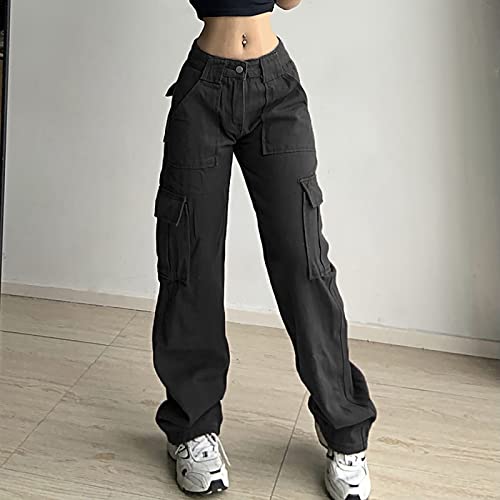 Cargo Wide Leg Pants for Women Drawstring Parachute Jeans Comfy Low Waist Baggy Y2k Streetwear Denim Pants with Pockets2