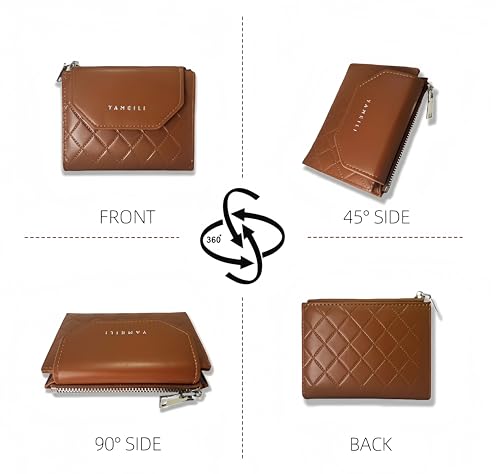 Women's Wallets - Women's Card Holder Zipper Coin Wallet, Short Lingerie Design Tri-Fold Wallet (Brown)2