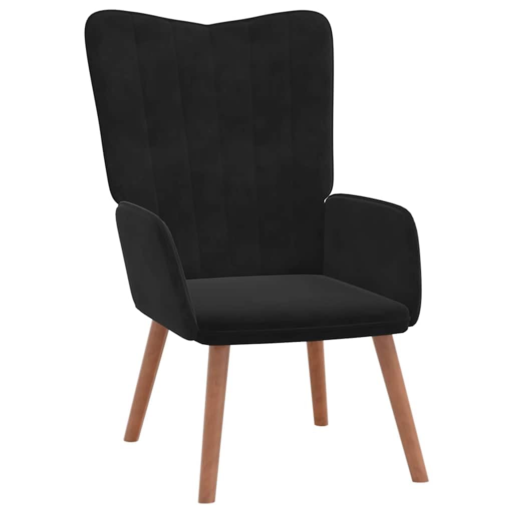 Sillón relajante, terciopelo negro, sala de estar, sillón con patas de madera, cómodo sillón de lectura para dormitorio, sillón de tapicería moderna para su hogar